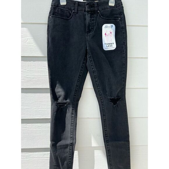 Seven7 tummy less High Rise distressed slimmer skinny jeans size 4 - Picture 3 of 11